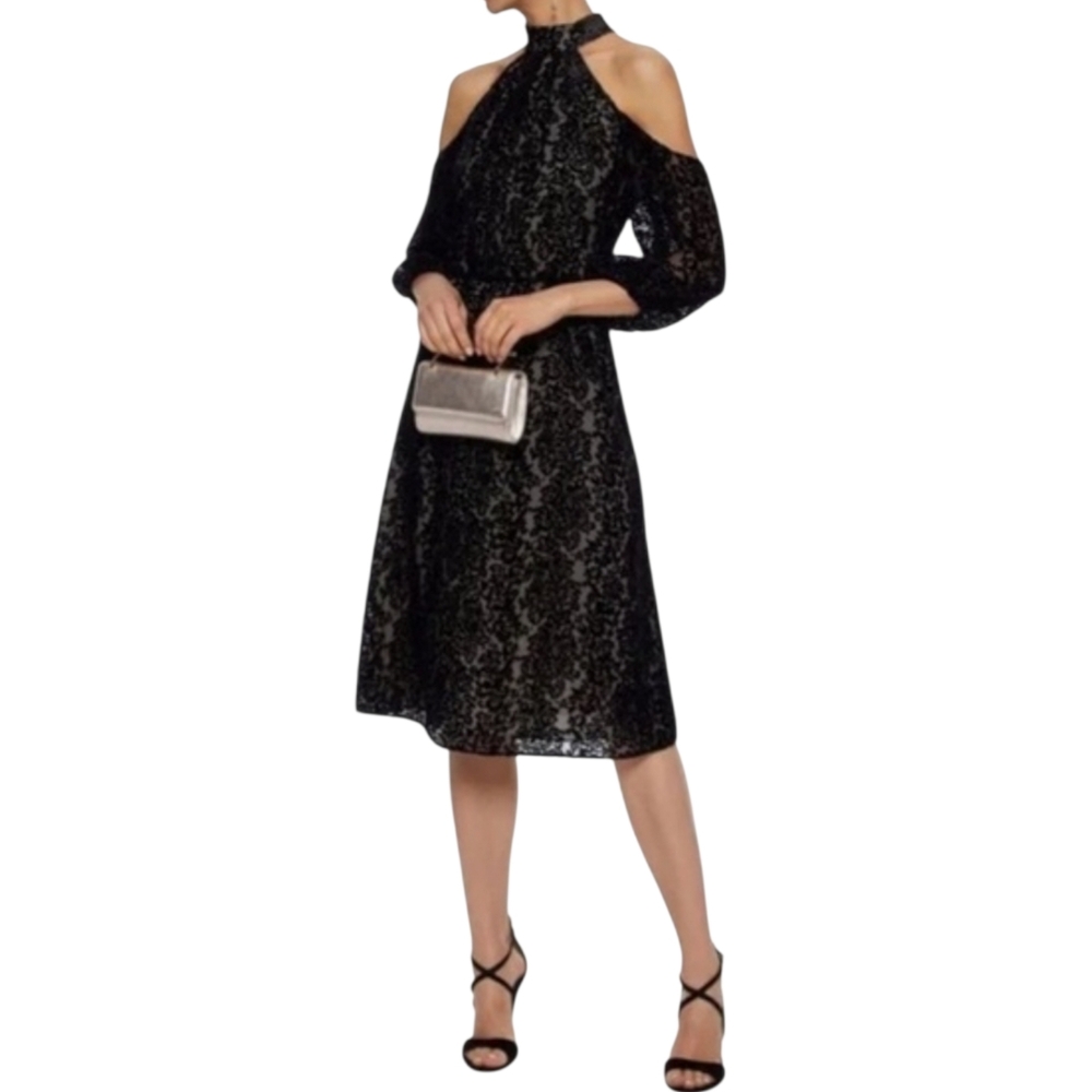 Alice + Olivia Ruthann Cold-Shoulder Halter Velvet Midi Dress Womens Size 8